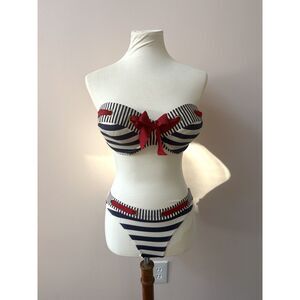 Vintage Y2K Kelly Brook New Look Sailor Bikini 36D Size 6 Nautical Pin Up Bow